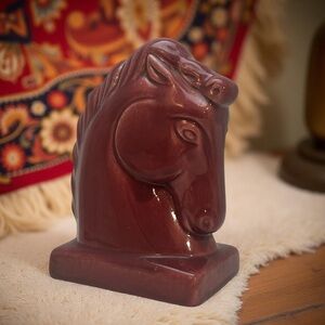 Vintage Mid-Century Ceramic Horse Head Sculpture or Bookend- Red